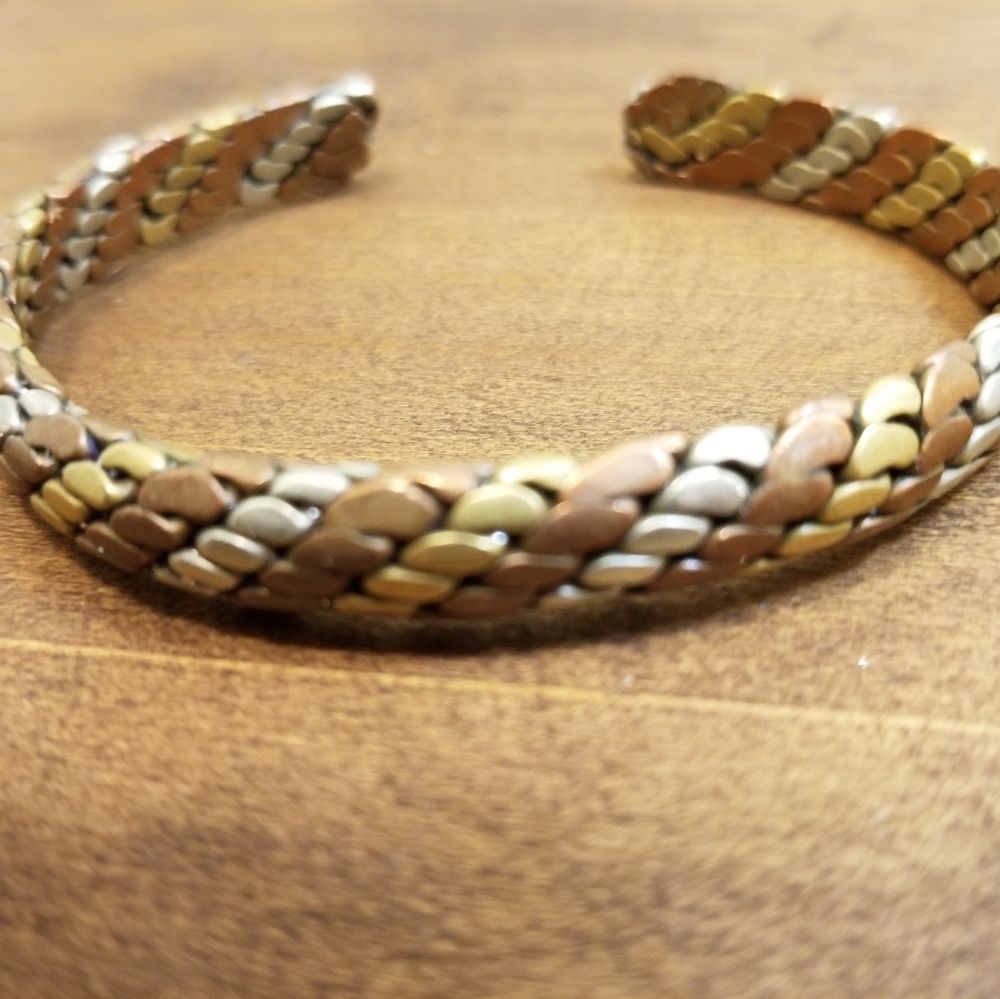 Vintage Gold/Silver/Copper metal cuff bracelet